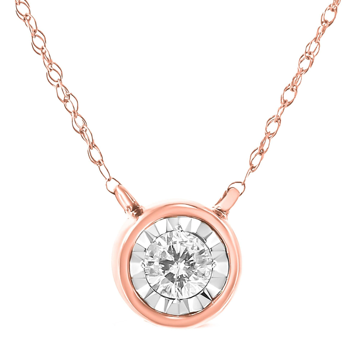 10K Gold Round Brilliant-Cut Diamond Modern Bezel-Set Solitaire Pendant Necklace (J-K Color, I2-I3 Clarity) - 16" with 2" Extender - JackiEaslick