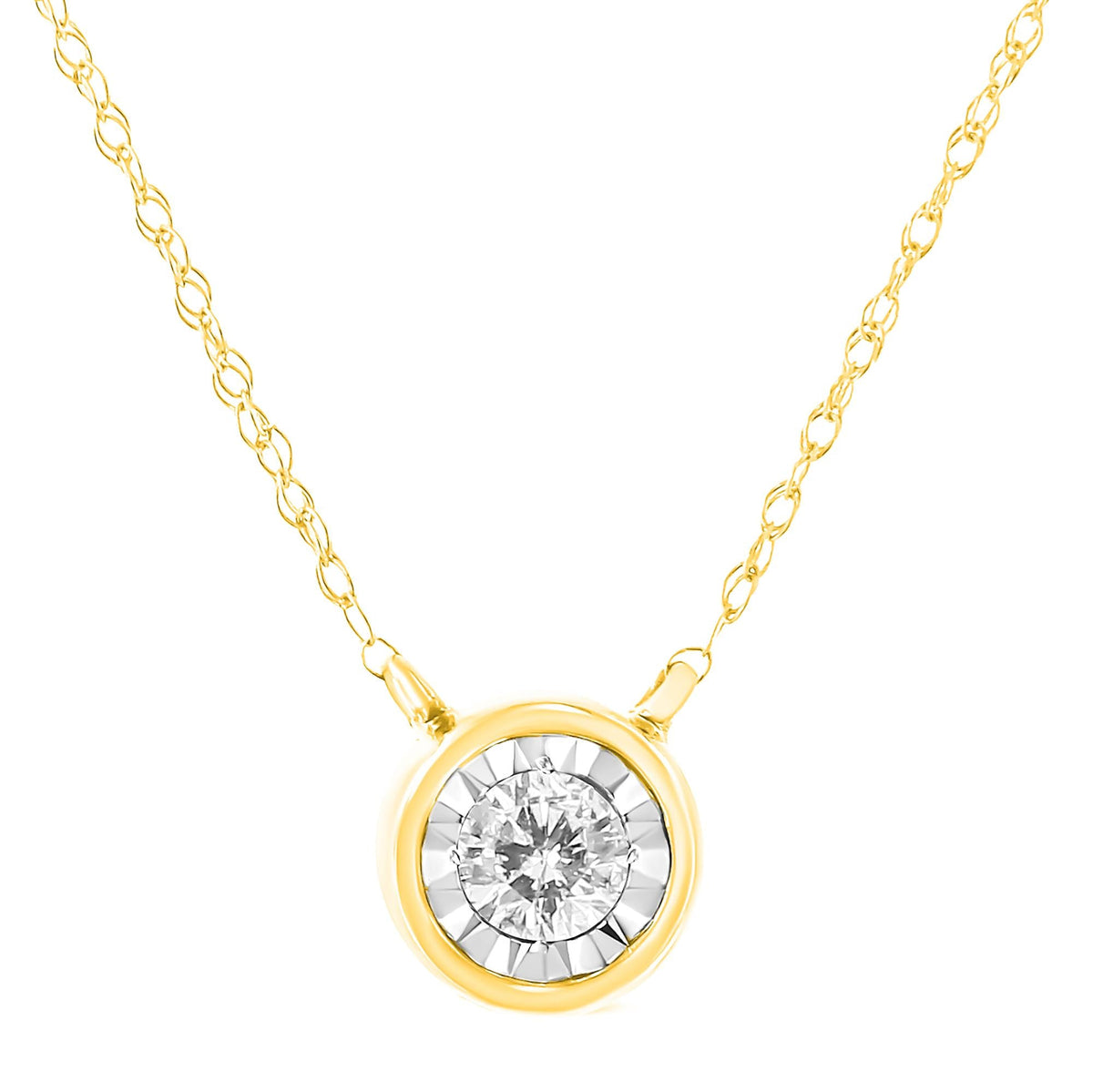 10K Gold Round Brilliant-Cut Diamond Modern Bezel-Set Solitaire Pendant Necklace (J-K Color, I2-I3 Clarity) - 16" with 2" Extender - JackiEaslick