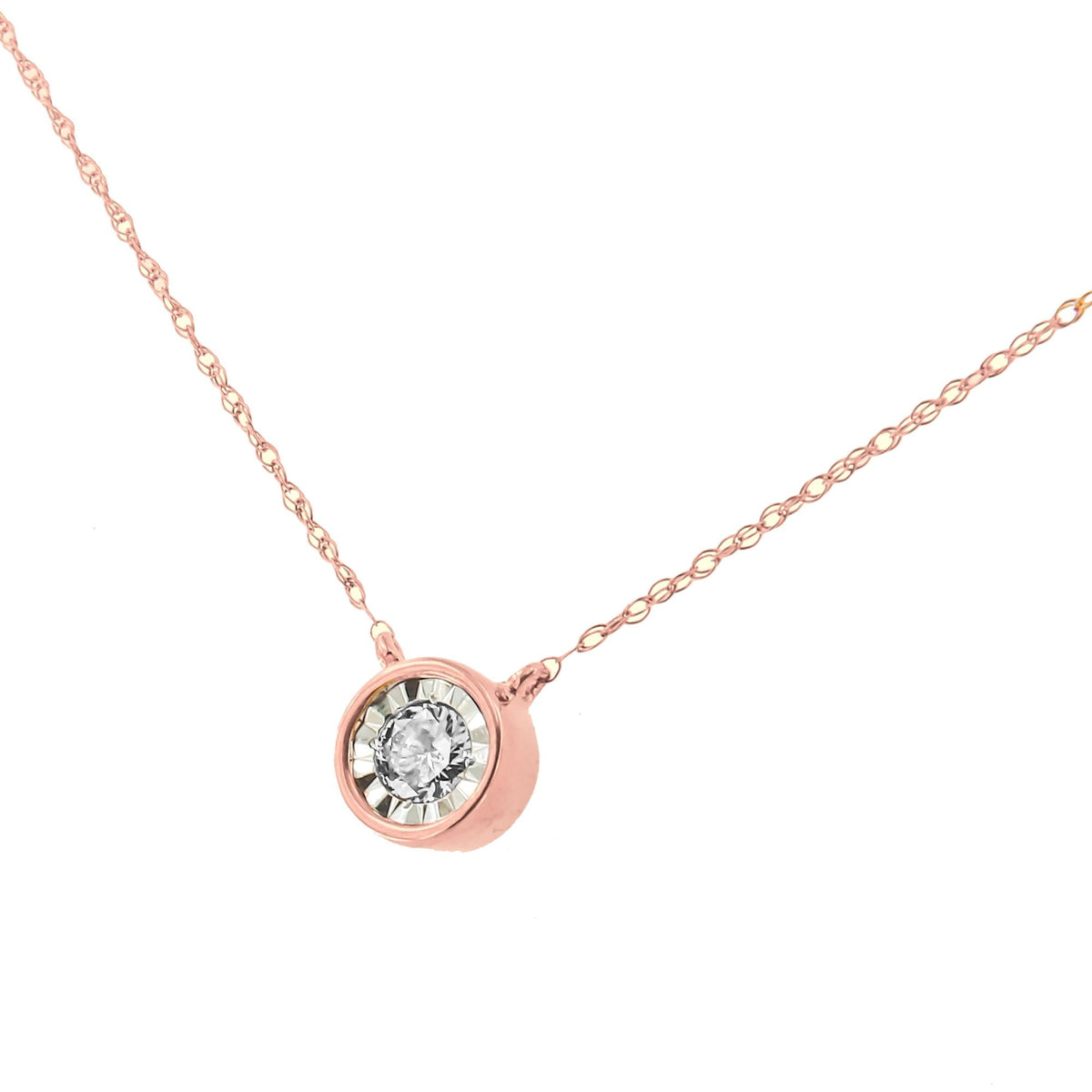 10K Gold Round Brilliant-Cut Diamond Modern Bezel-Set Solitaire Pendant Necklace (J-K Color, I2-I3 Clarity) - 16" with 2" Extender - JackiEaslick