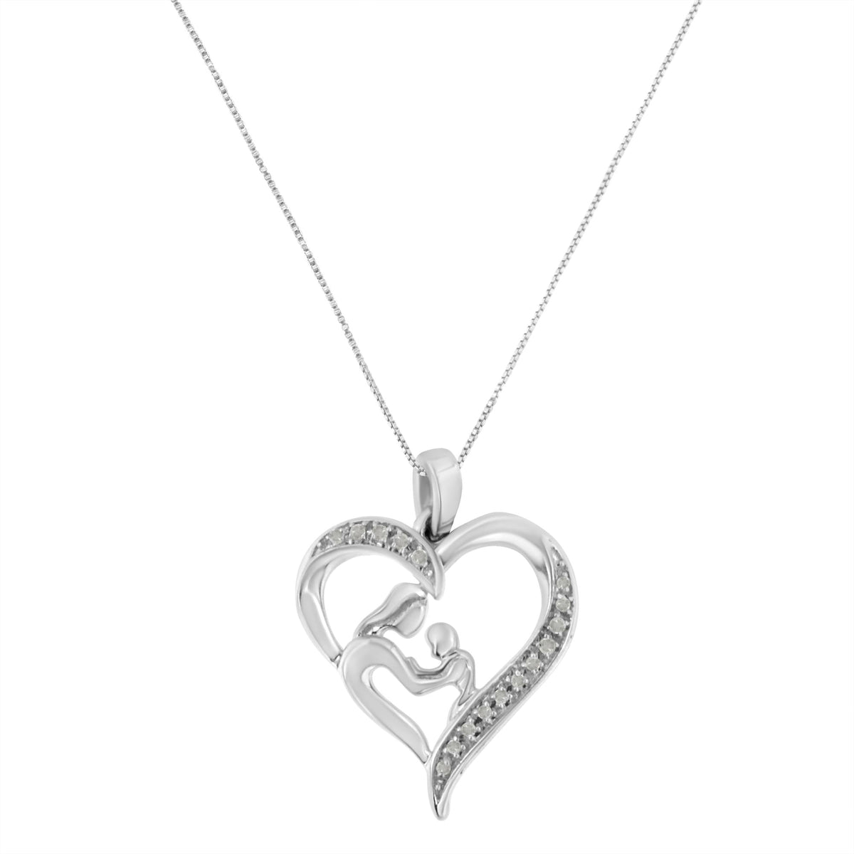 .925 Sterling Silver 1/10 cttw Diamond Heart and Mother 18" Pendant Necklace (I-J Color, I3 Clarity) - JackiEaslick