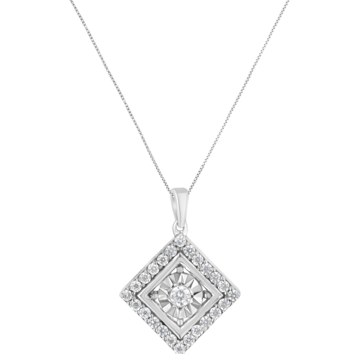 10KT White Gold 1/2 cttw Diamond Square Pendant Necklace (I-J Color, I2-I3 Clarity) - JackiEaslick