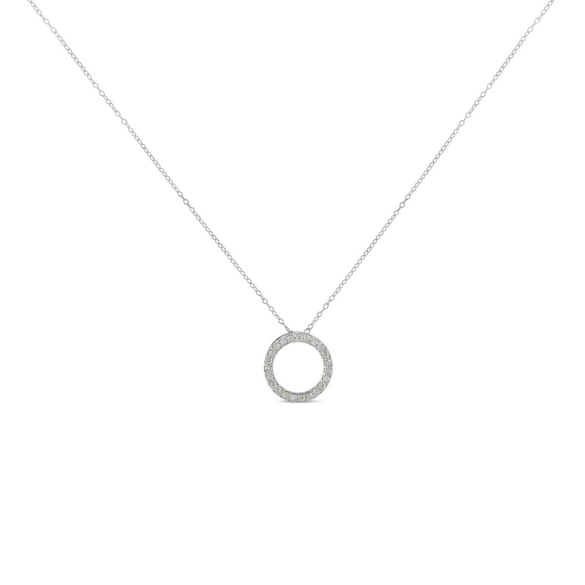 .925 Sterling Silver 1/4 Cttw Round-cut Diamond Open Circle Halo 18" Pendant Necklace (I-J Color, I2-I3 Clarity) - JackiEaslick