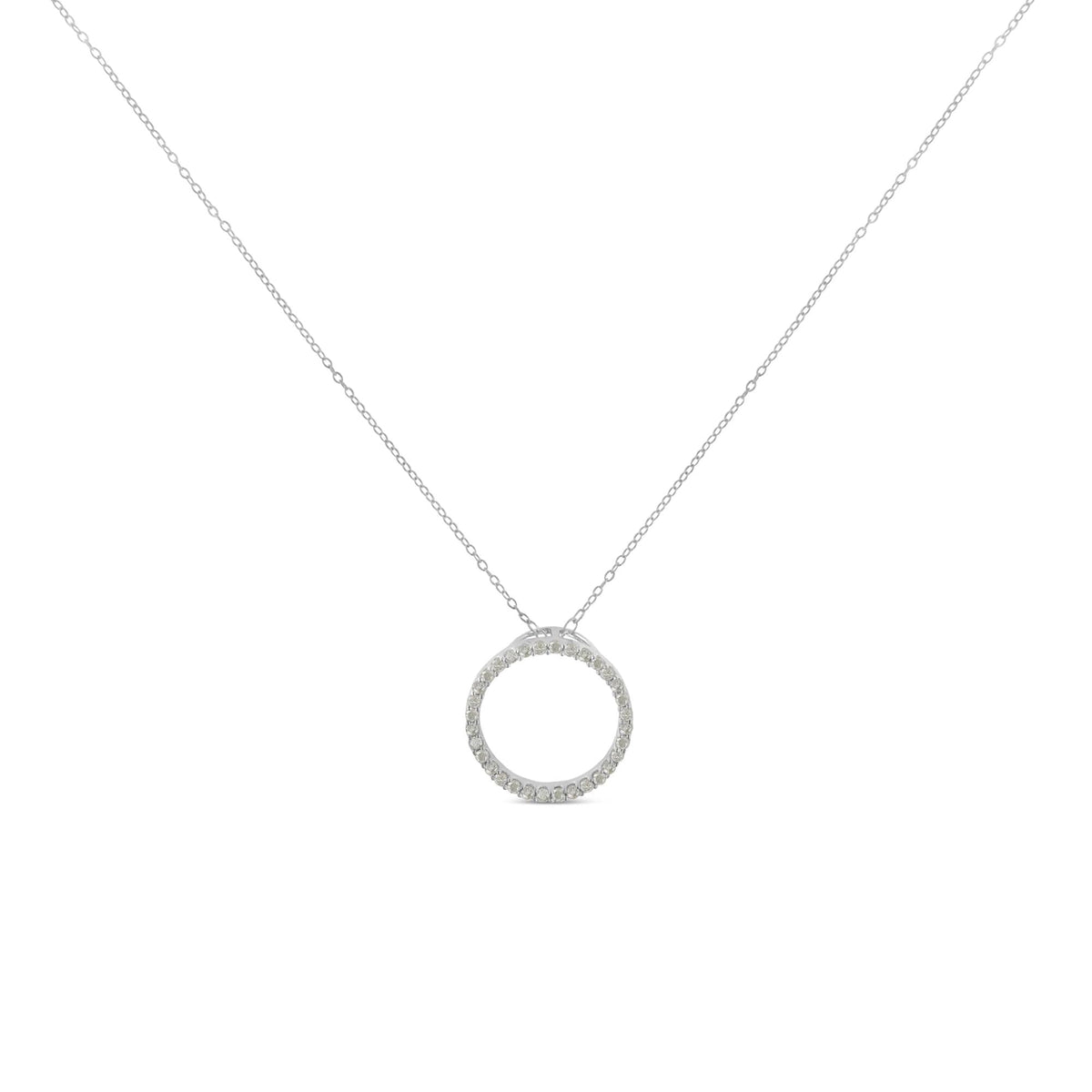 .925 Sterling Silver 1/3 Cttw Round-cut Diamond Open Circle Halo 18" Pendant Necklace (I-J Color, I2-I3 Clarity) - JackiEaslick