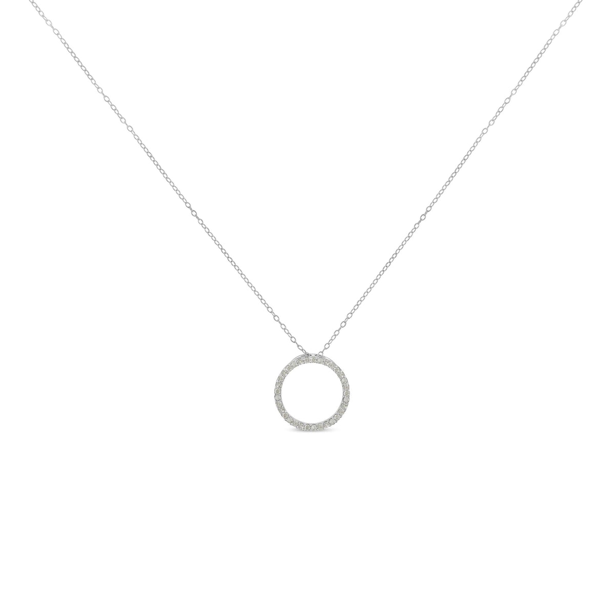 .925 Sterling Silver 1/3 Cttw Round-Cut Diamond Open Circle Halo 18" Pendant Necklace (I-J Color, I2-I3 Clarity) - JackiEaslick