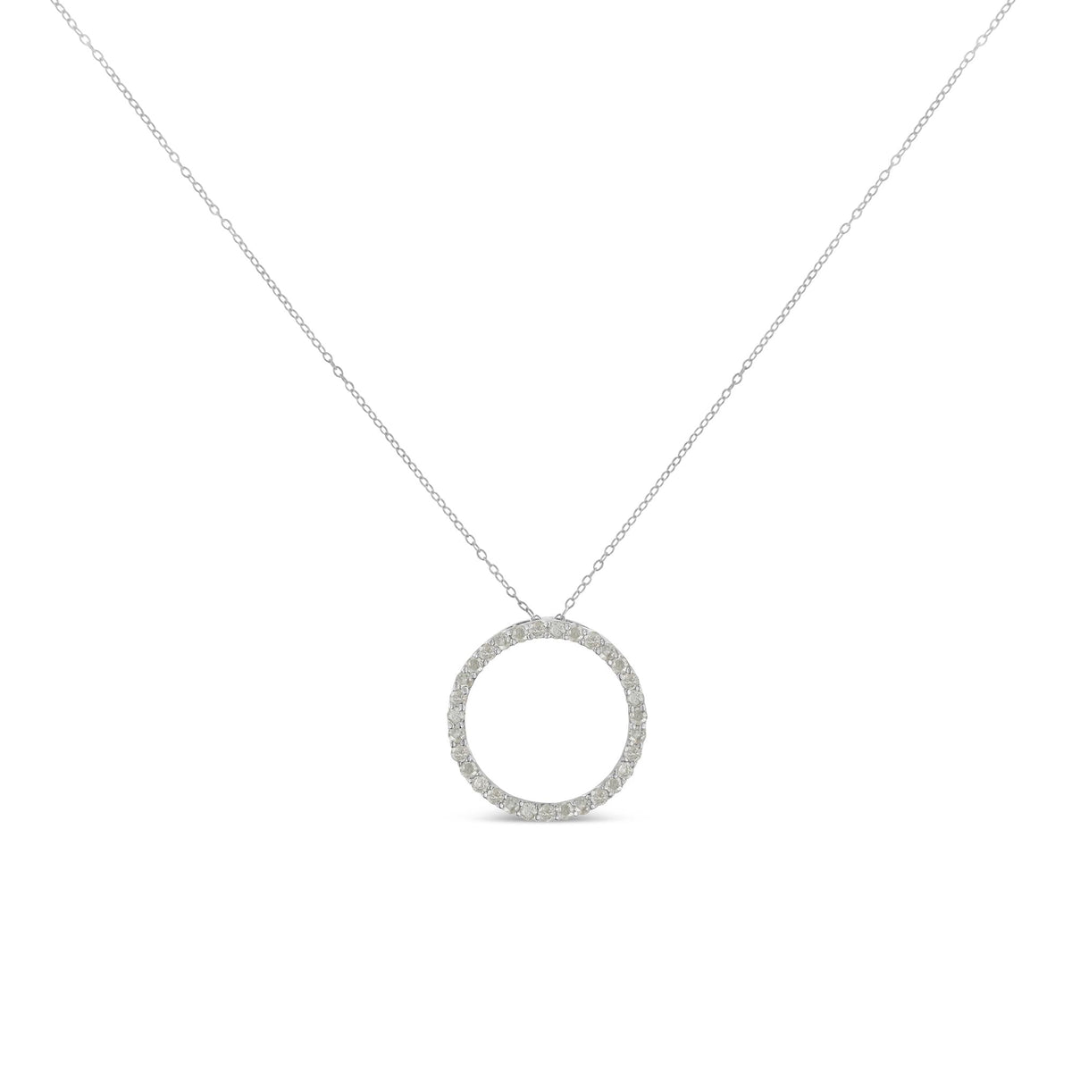 .925 Sterling Silver 3/4 Cttw Round-Cut Diamond Open Circle Halo 18" Pendant Necklace (I-J Color, I3 Clarity) - JackiEaslick
