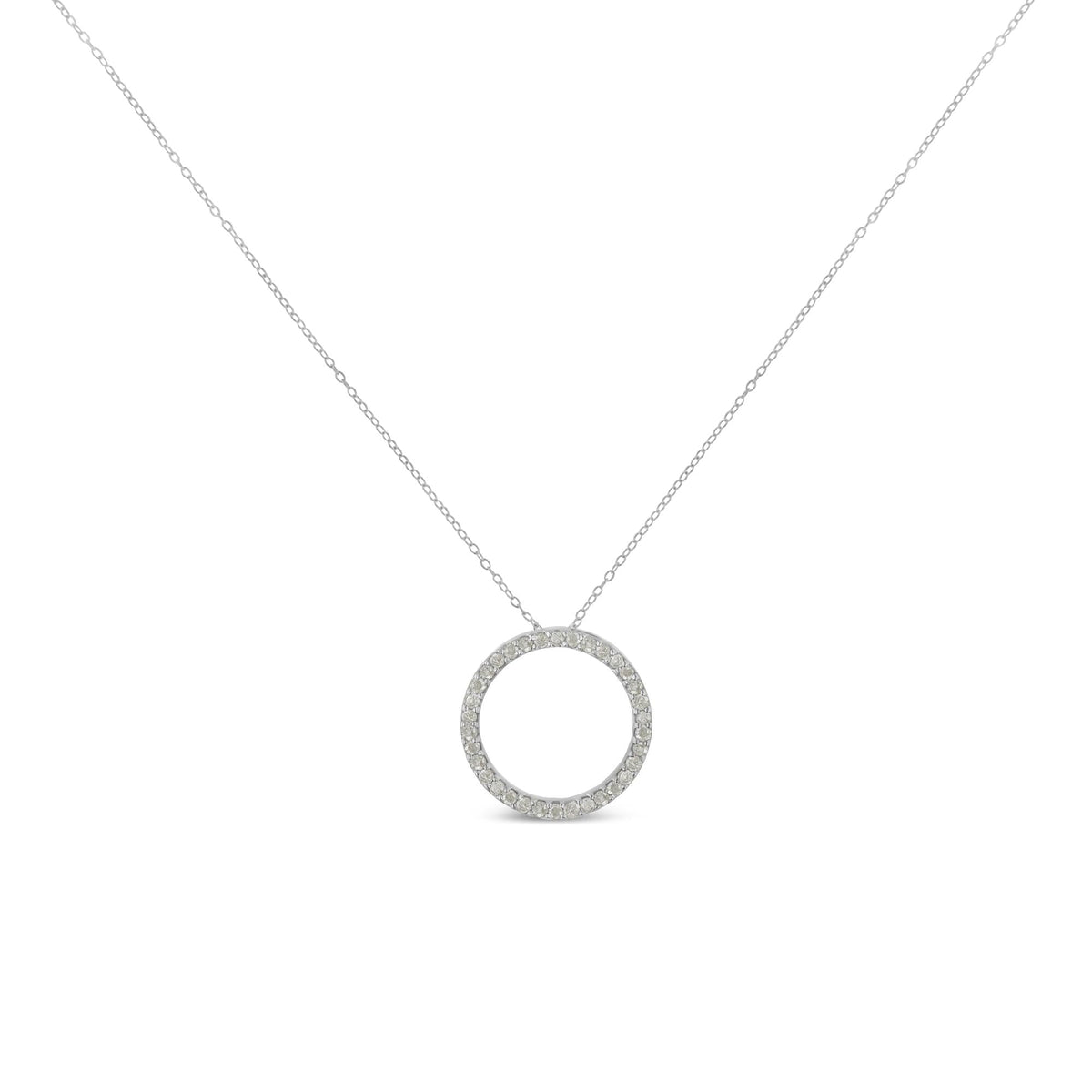 .925 Sterling Silver 3/4 Cttw Round-Cut Diamond Open Circle Halo 18" Pendant Necklace (I-J Color, I3 Clarity) - JackiEaslick