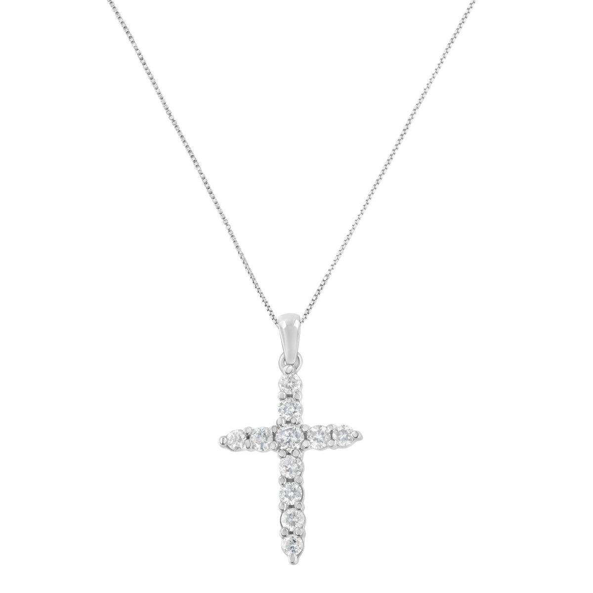 10K White Gold 1/4 cttw Diamond Cross Pendant Necklace (I-J, I2-I3) - JackiEaslick