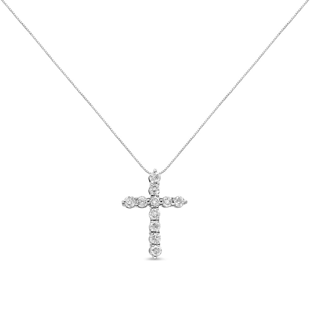 10K Gold 1/2 Cttw Round Brilliant Cut Diamond Cross Pendant Necklace with Box Chain (I-J Color, I1-I2 Clarity) - 18" - JackiEaslick