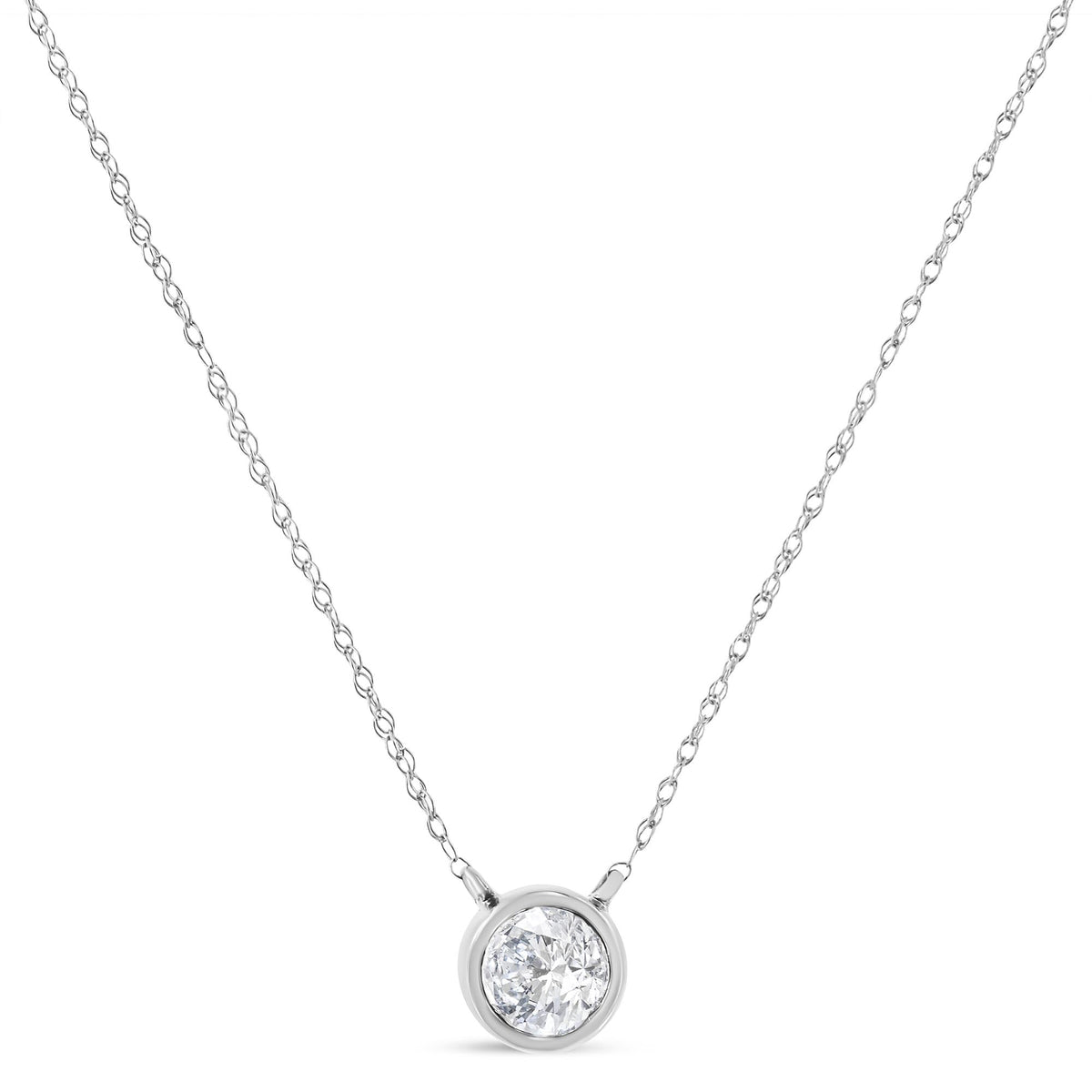 .925 Sterling Silver Round-Cut Diamond Bezel 18" Pendant Necklace (J-K Color, I1-I2 Clarity)