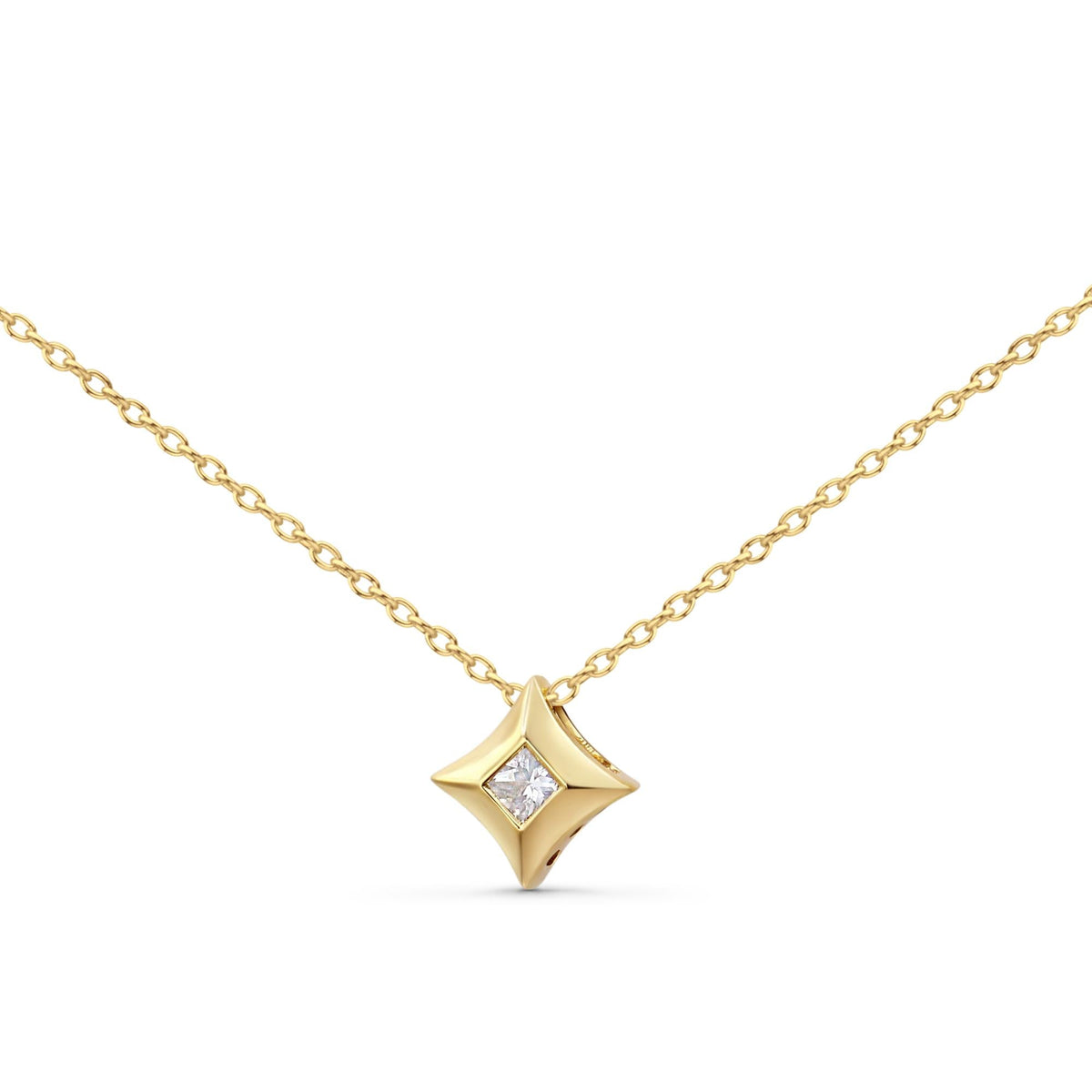 10K Gold 1/5 Cttw Bezel Set Princess Diamond Kite Shaped Solitaire Pendent Necklace