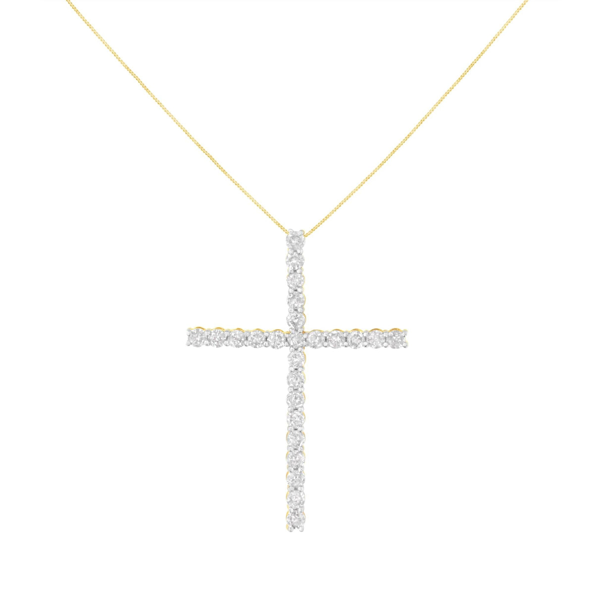 .925 Sterling Silver 3.0 Cttw Round Shape Diamond 1-1/2" Cross Pendant with Box Chain Necklace (J-K Color, I2-I3 Clarity) - 18"