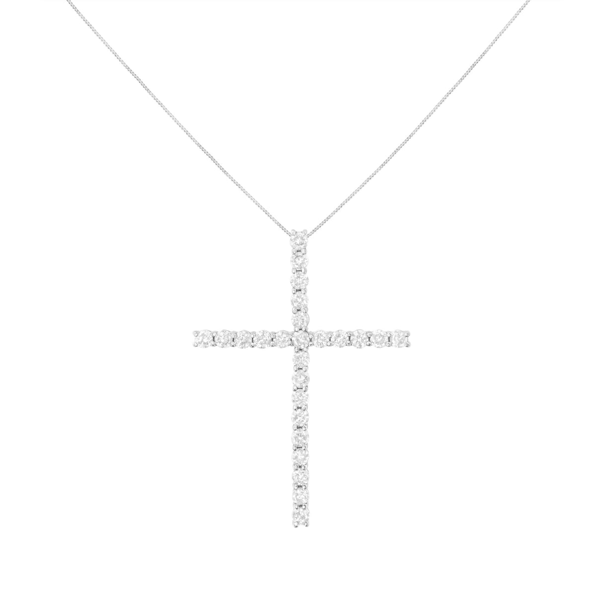 .925 Sterling Silver 3.0 Cttw Round Shape Diamond 1-1/2" Cross Pendant with Box Chain Necklace (J-K Color, I2-I3 Clarity) - 18"