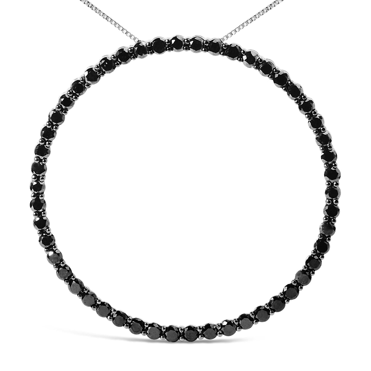 .925 Sterling Silver Black Diamond Open Hoop Circle 18" Pendant Necklace (Black Color, I2-I3 Clarity)