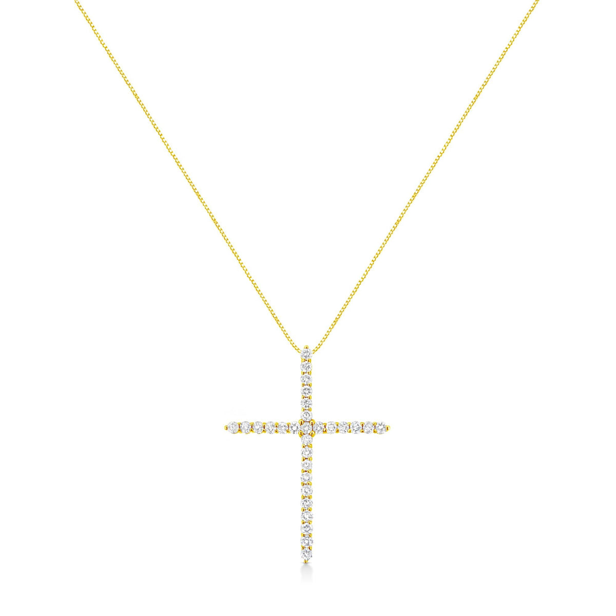 10K Yellow Gold Plated .925 Sterling Silver 3.0 Cttw Prong-Set Round Brilliant Cut Diamond Cross 18" Pendant Necklace (J-K Color, I1-I2 Clarity)