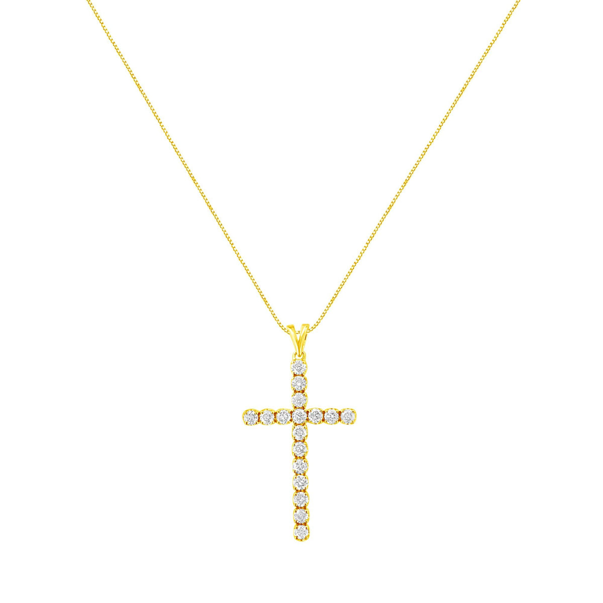 10k Yellow Gold Plated .925 Sterling Silver 2.0 cttw Classic Prong Set Round-Cut Diamond Cross 18" Pendant Necklace (J-K Color, I1-I2 Clarity)