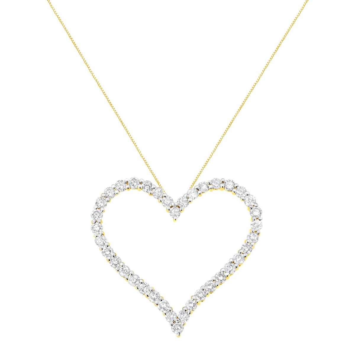 10k Yellow Gold Plated .925 Sterling Silver 3.0 cttw Round-Cut Diamond Open Heart Pendant Necklace (J-K Color, I1-I2 Clarity) - 18"
