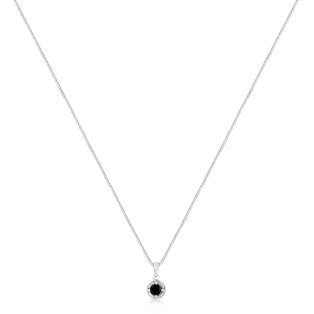 .925 Sterling Silver Treated Color Diamond Solitaire 18" Milgrain Pendant Necklace