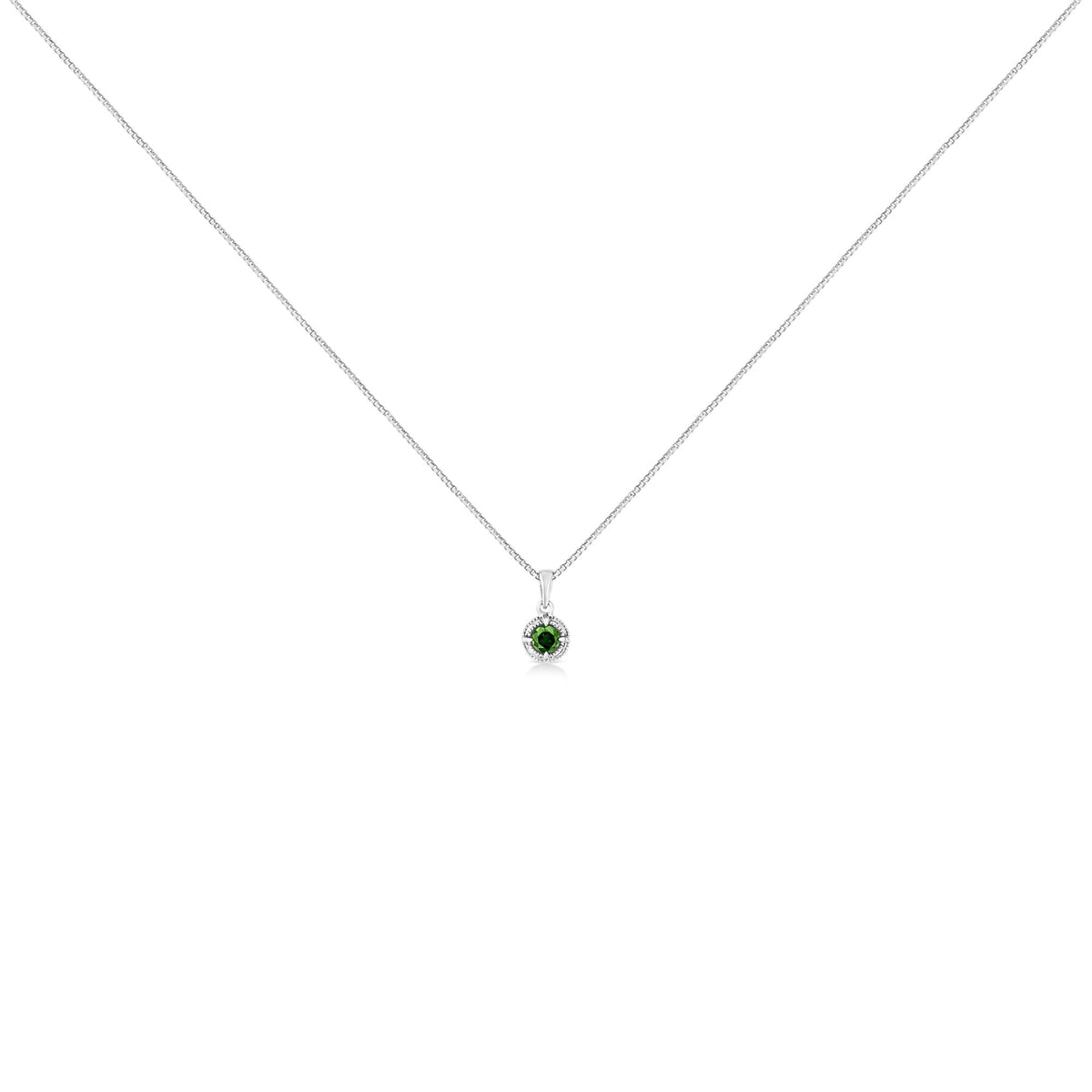 .925 Sterling Silver Treated Color Diamond Solitaire 18" Milgrain Pendant Necklace