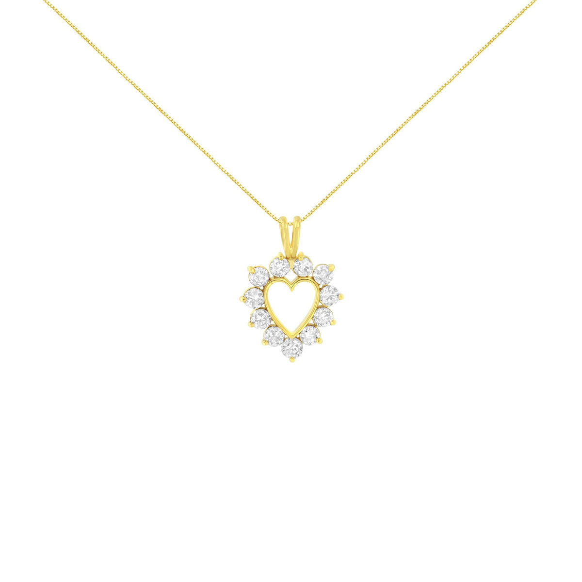 10K Yellow Gold Plated .925 Sterling Silver 1.00 Cttw Diamond Halo Open Heart 18" Pendant Necklace (L-M Color, I1-I2 Clarity)