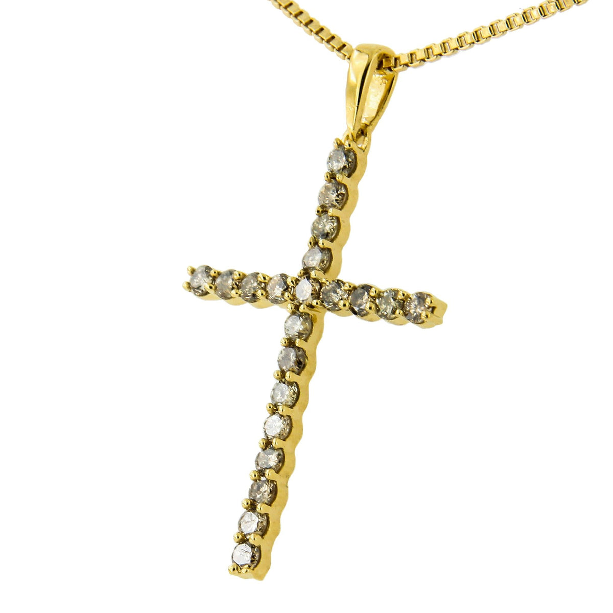 14K Yellow Gold Plated .925 Sterling Silver 1/2 Cttw Champagne Diamond Cross Pendant Necklace (K-L Color, I1-I2 Clarity) - 18"