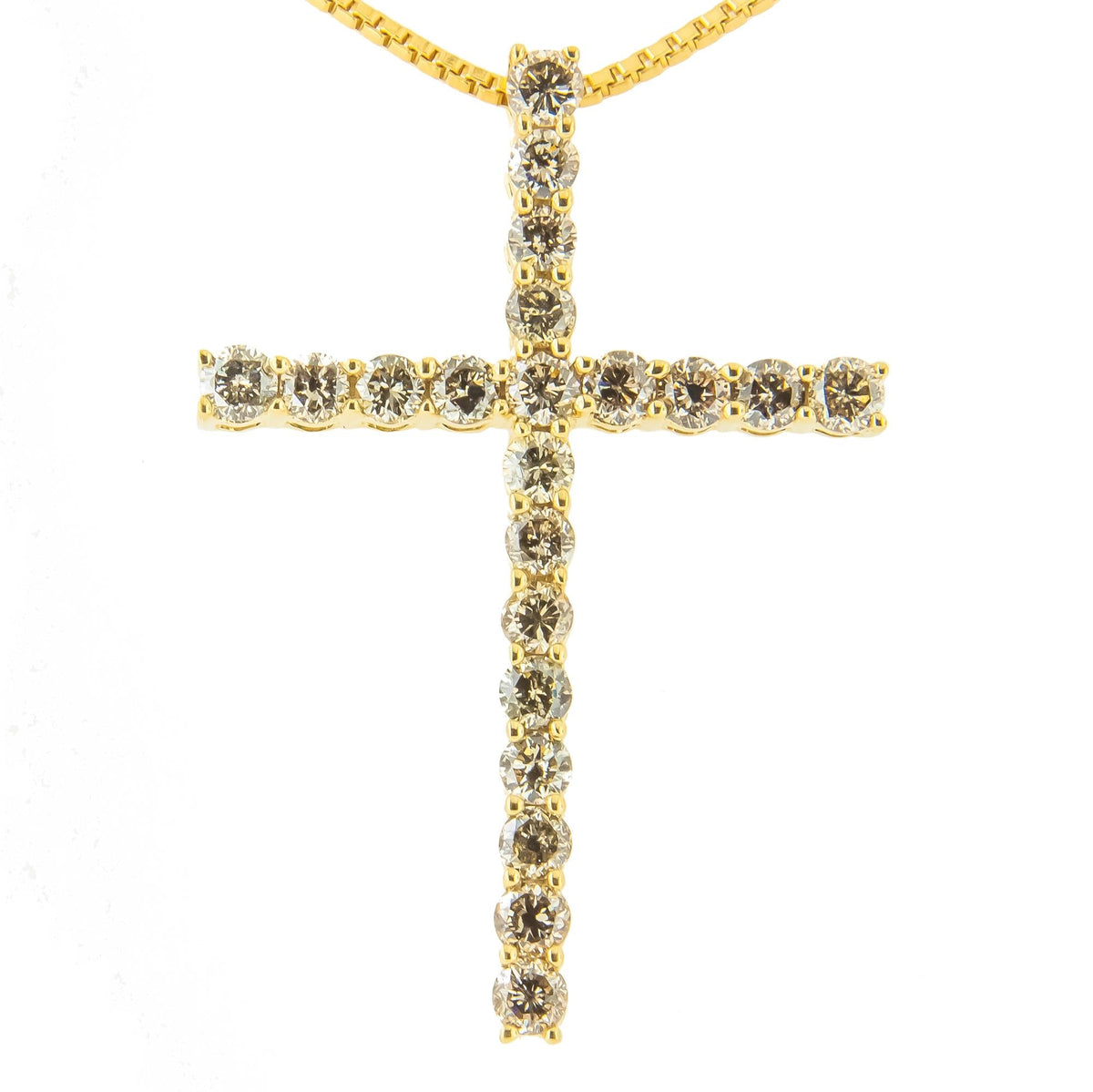 .925 Sterling Silver 1.0 Cttw Champagne Diamond Gold Cross Pendant Necklace for Women (Champagne Color, I1-I2 Clarity)- 18 inch