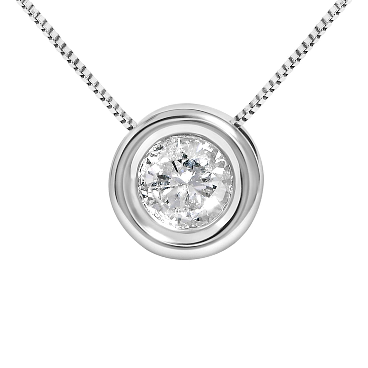 14K White Gold 1 1/6 Cttw Bezel Set Diamond Solitaire Pendant Necklace (H-I Color, SI2-I1 Clarity) - 18 Inch