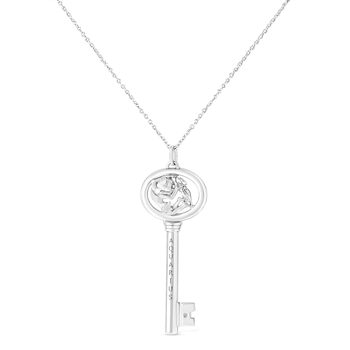 .925 Sterling Silver Diamond Accent Zodiac Key 18" Pendant Necklace (K-L Color, I1-I2 Clarity)