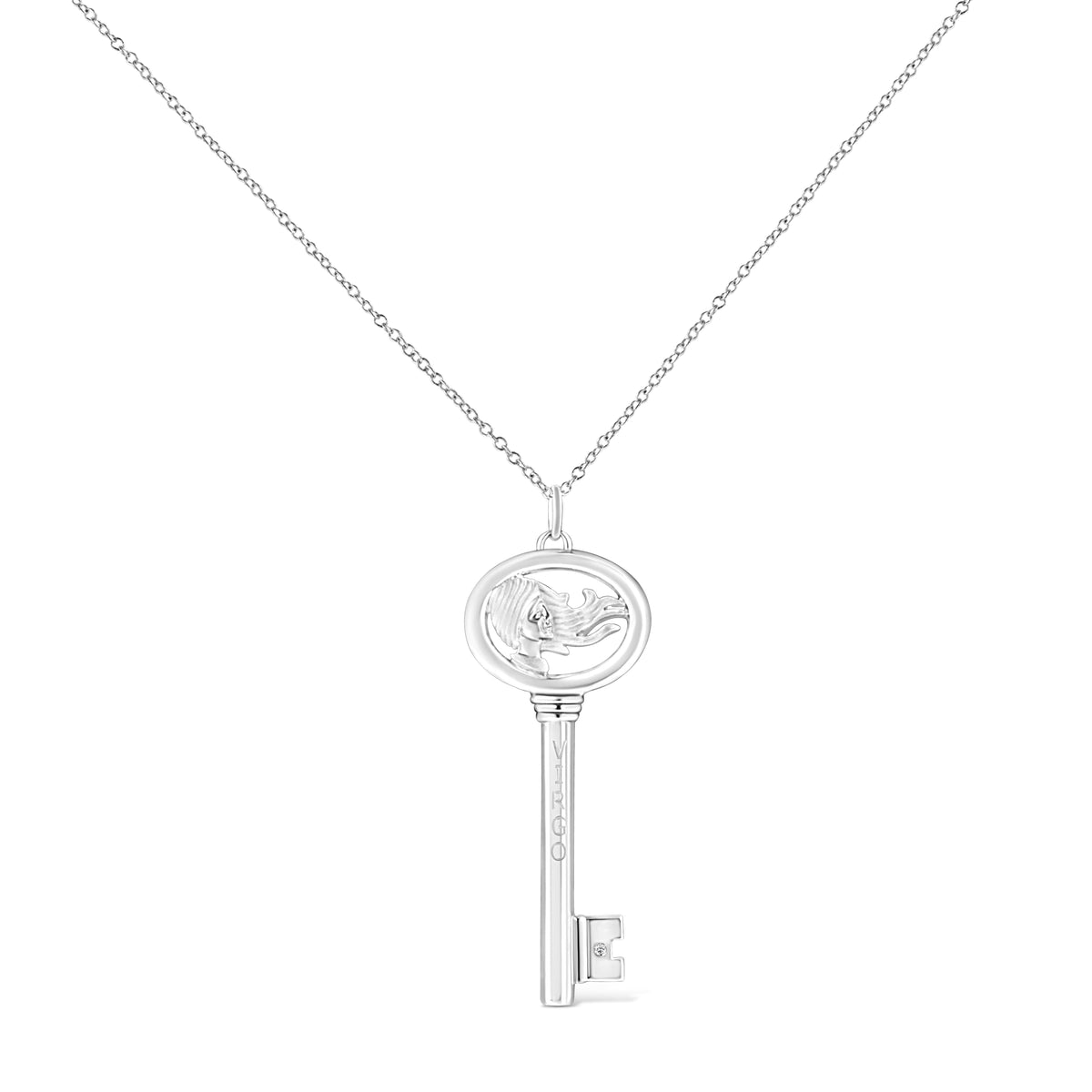 .925 Sterling Silver Diamond Accent Zodiac Key 18" Pendant Necklace (K-L Color, I1-I2 Clarity)