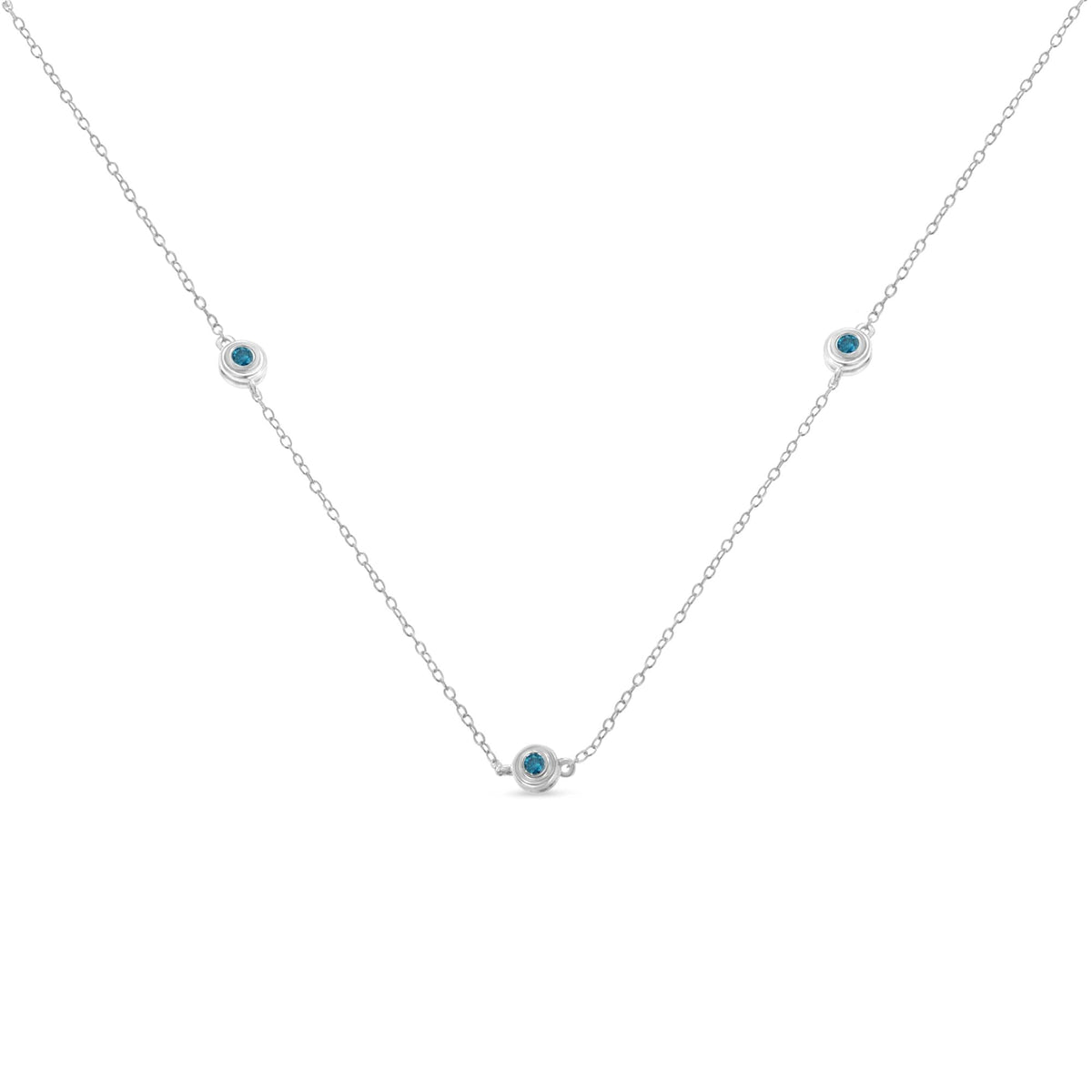 Sterling Silver Treated Blue Color Diamond Station Necklace (1/2 cttw, Blue Color, I2-I3 Clarity) - JackiEaslick