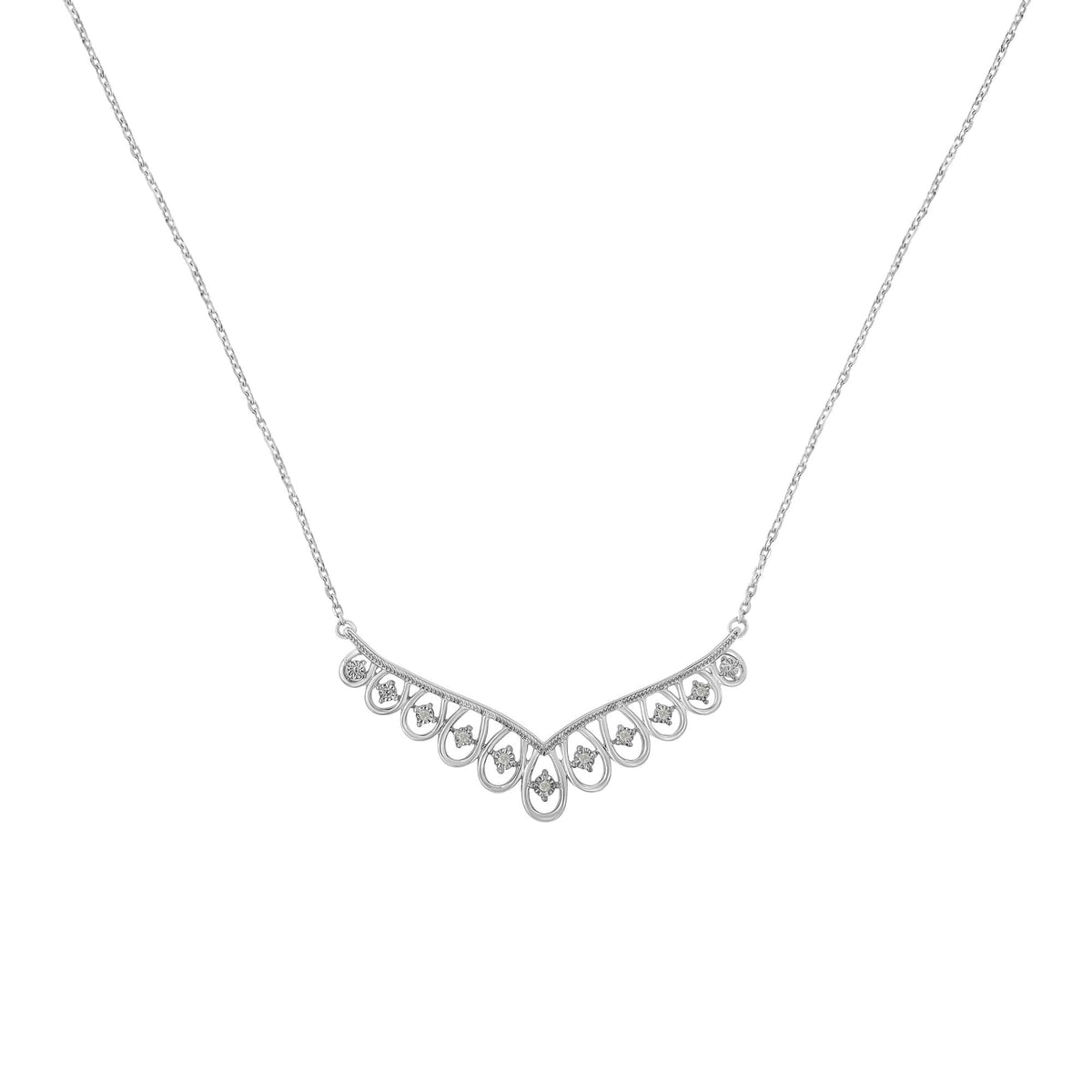 .925 Sterling Silver 1/10 cttw Miracle-Set Diamond Chandelier Style 18" Necklace (I-J Color, I3 Clarity) - JackiEaslick
