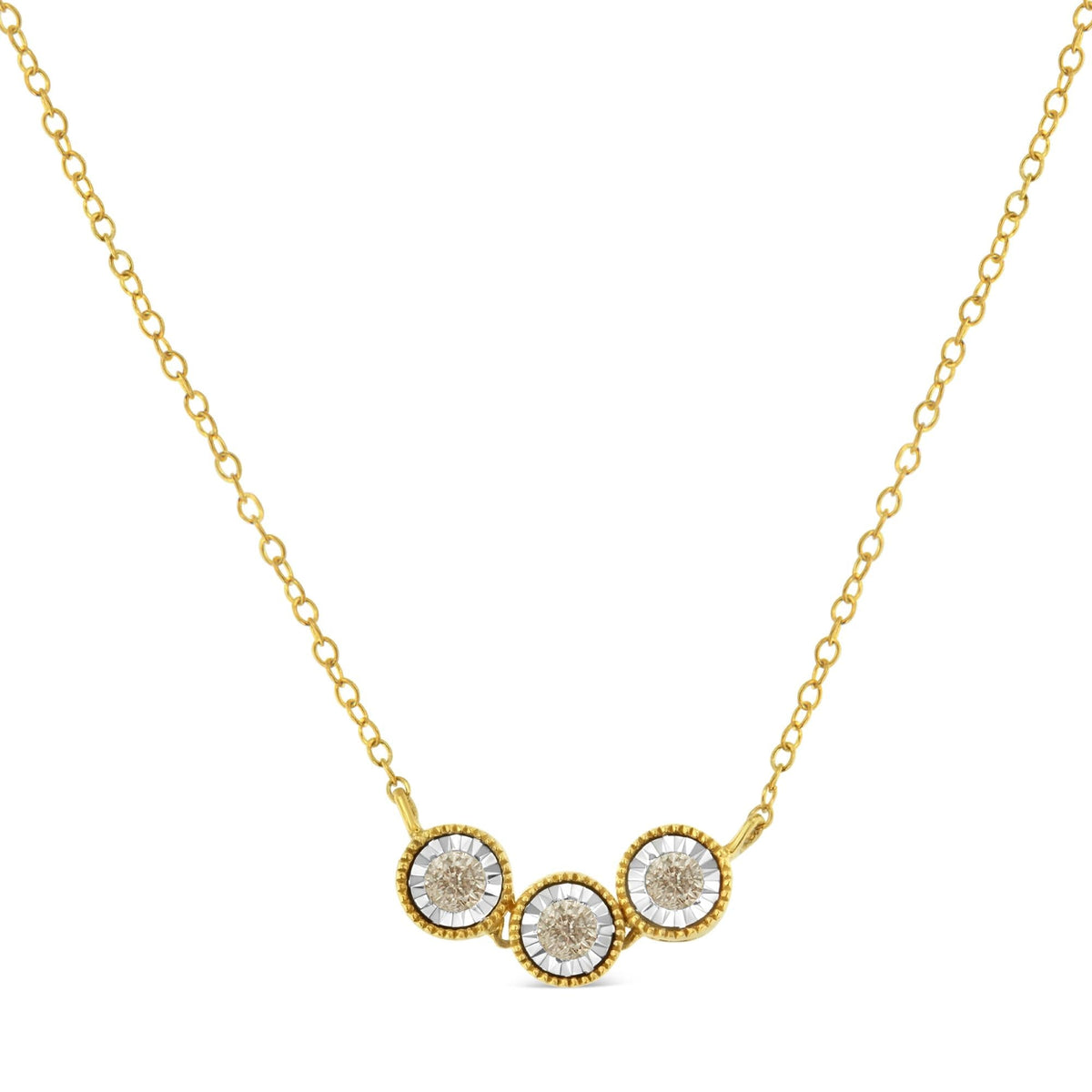 Two-Toned Sterling-Silver Champagne Diamond 3 Stone Necklace (1/4 cttw, K-L Color, I2-I3 Clarity) - JackiEaslick