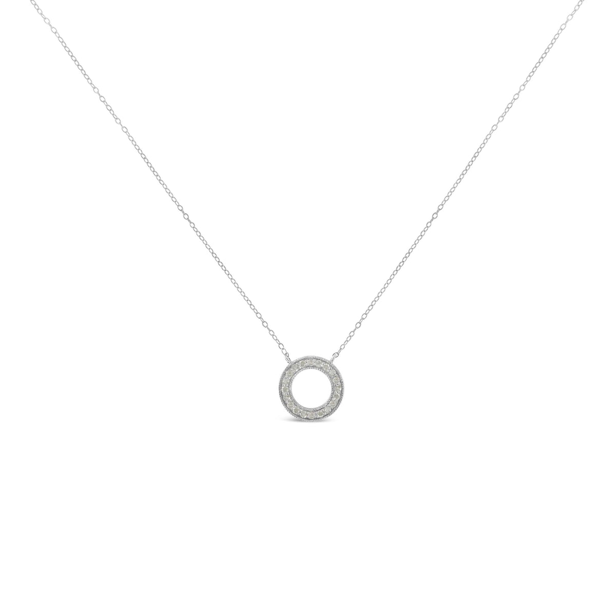.925 Sterling Silver 1/6 cttw Diamond Hoop Circle Pendant Necklace (I-J, I3-Promo) - JackiEaslick