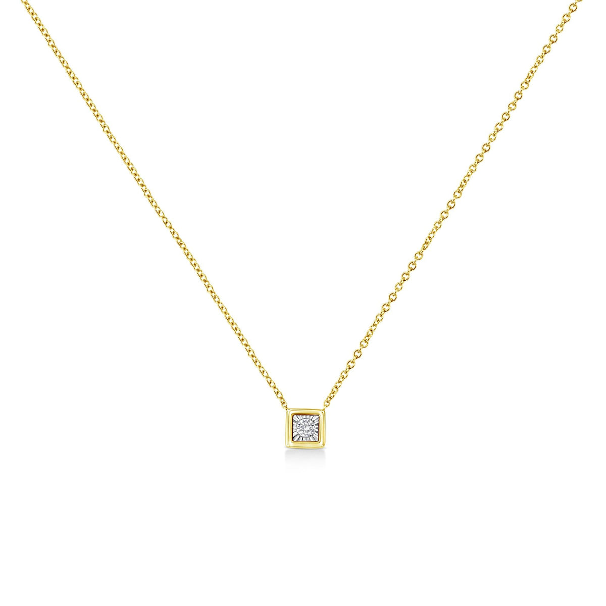 10K Yellow Gold Plated .925 Sterling Silver 1/10 Cttw Miracle Set Round Diamond 18" Pendant Necklace - Choice of Shapes