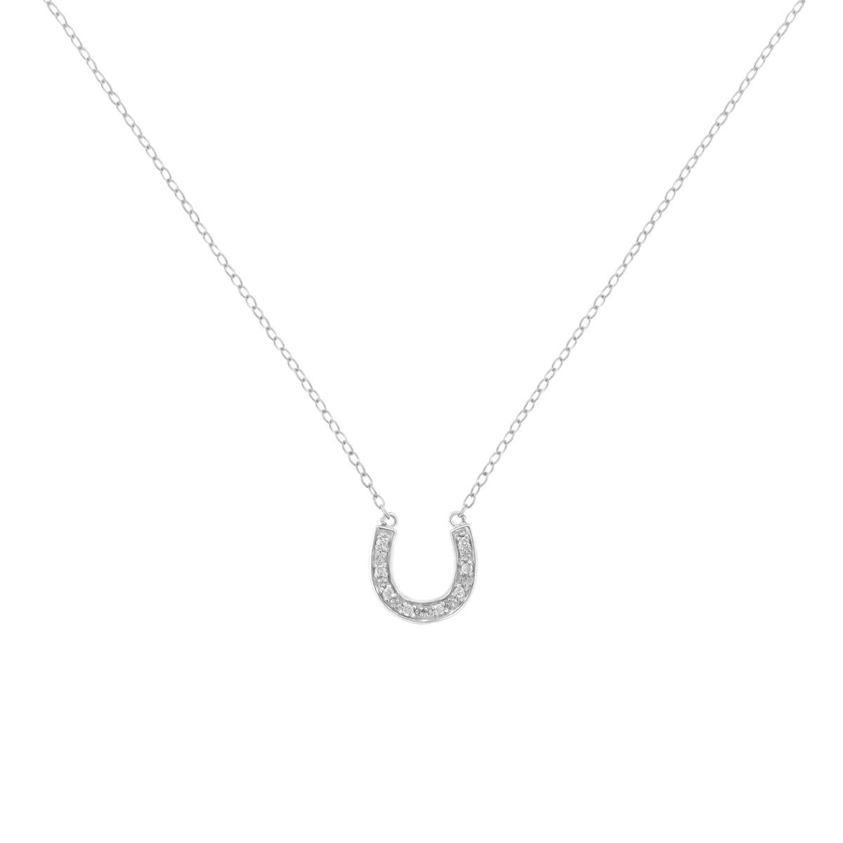 .925 Sterling Silver Diamond Accent Horseshoe U Shape 18" Pendant Necklace (H-I Clarity, I2-I3 Color) - JackiEaslick