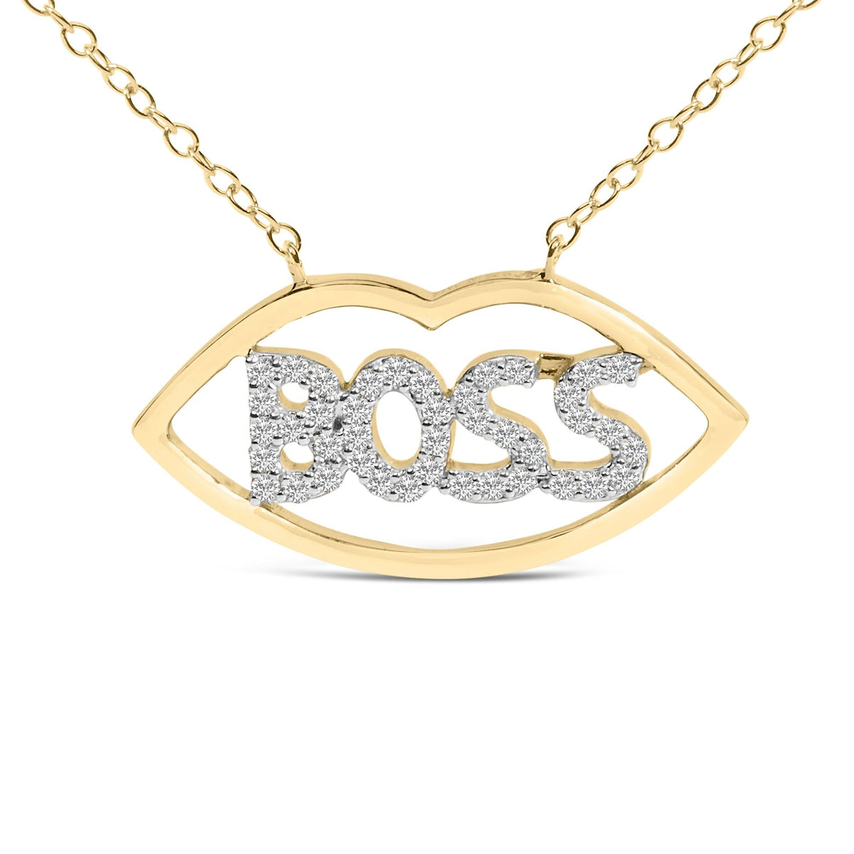 14K Yellow Gold Plated Silver 1/4 Cttw Diamond "Boss" Pendant Necklace - 18 Inch