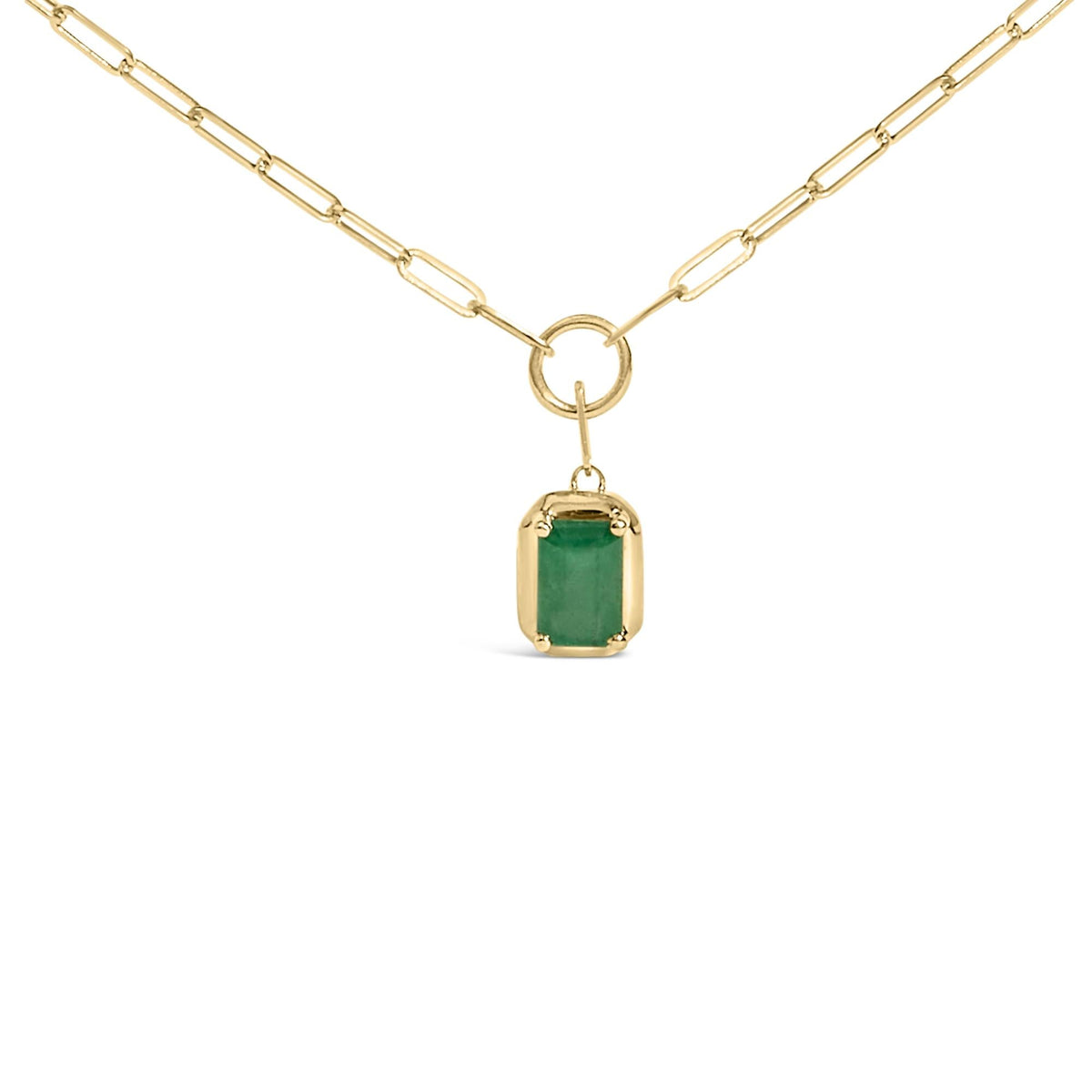 10K Yellow Gold Emerald Cut 6x4 MM Green Emerald Solitaire Pendant Necklace - 18 inch