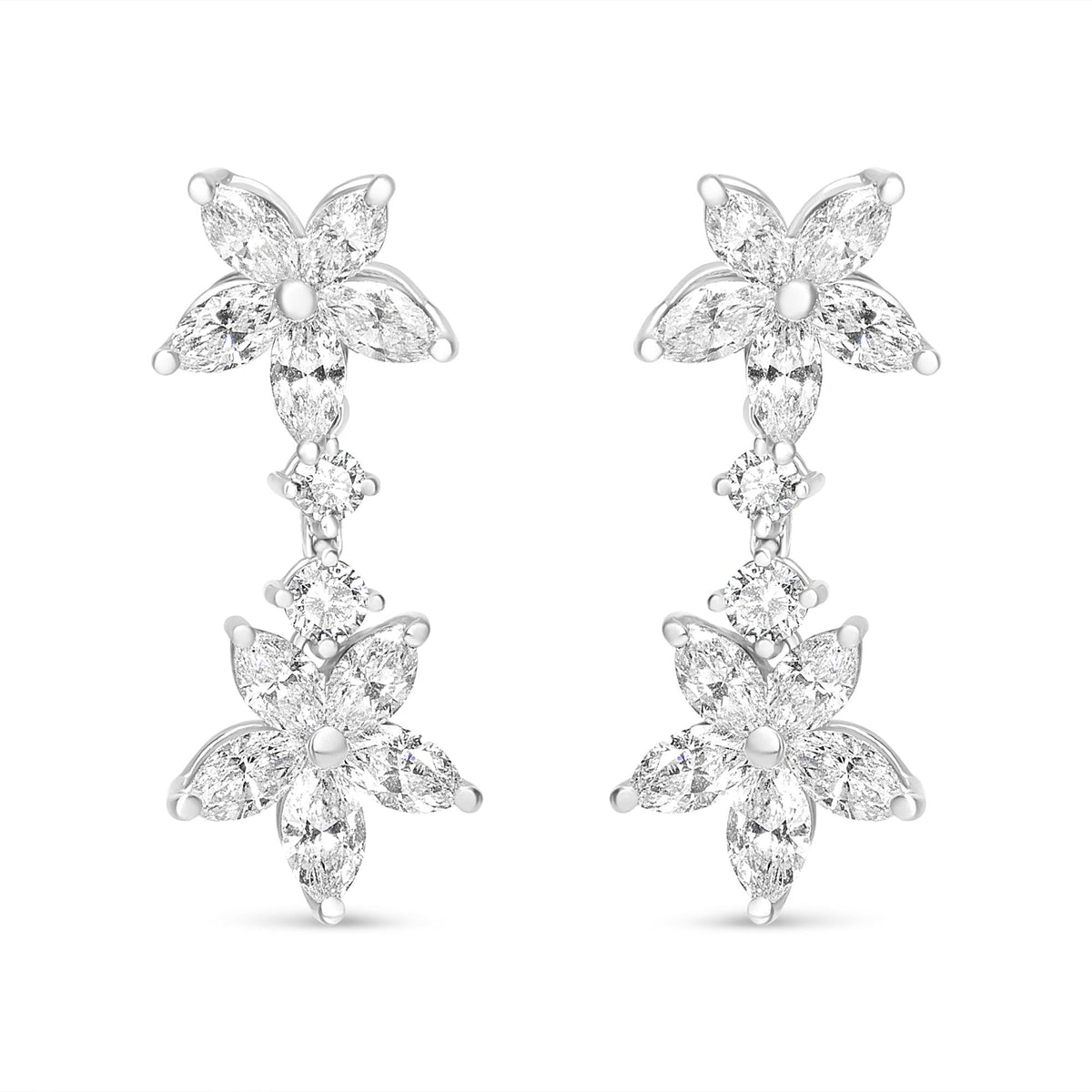 18k White Gold 6.0 Cttw Marquise Diamond Floral Dangle Drop Earrings (E-F Color, VS1-VS2 Clarity)