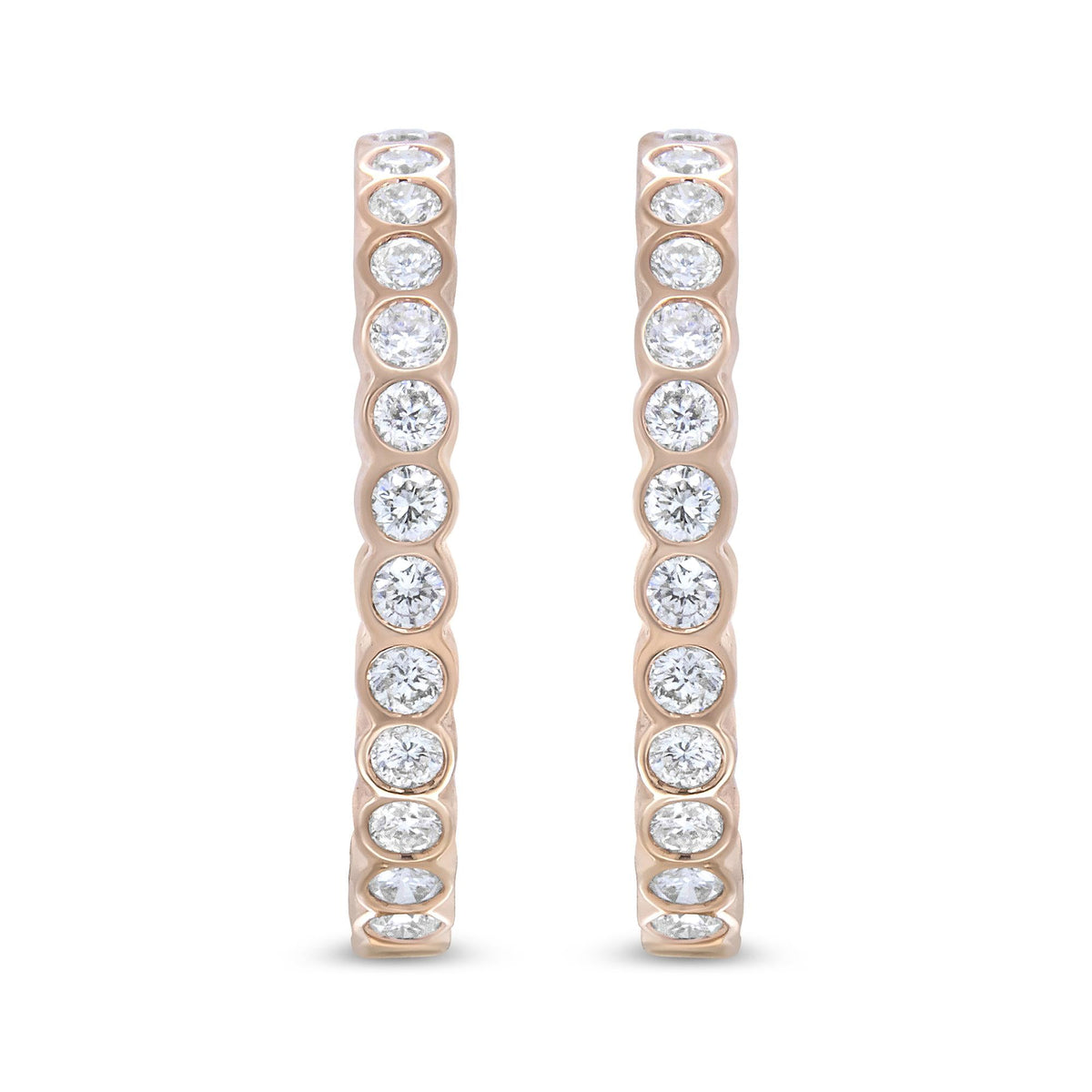 18K Rose Gold 1 Cttw Round Bezel-Set Diamond Hoop Earrings (F-G Color, VS1-VS2 Clarity)
