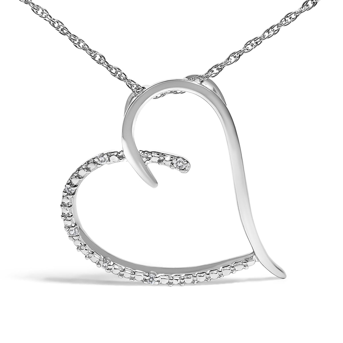 .925 Sterling Silver Diamond Accent Open Heart Slide Pendant Necklace (J-K Color, I2-I3 Clarity) - 18" Inches