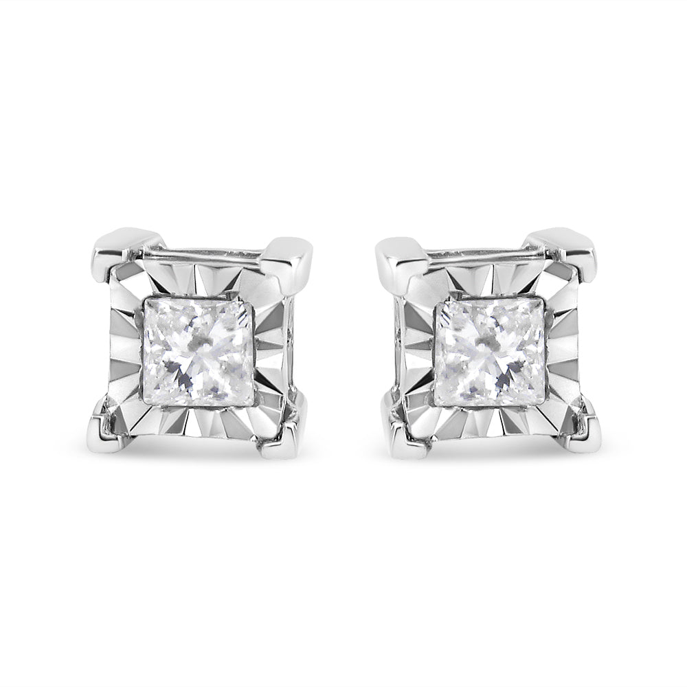 .925 Sterling Silver Miracle Set Princess-cut Diamond Solitaire Stud Earrings (H-I Color, I2-I3 Clarity)