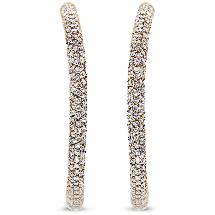 18K Rose Gold 6.90 Cttw Pave Set Diamond Inside Out Eternity Hoop Earrings (F-G Color, VS1-VS2 Clarity)