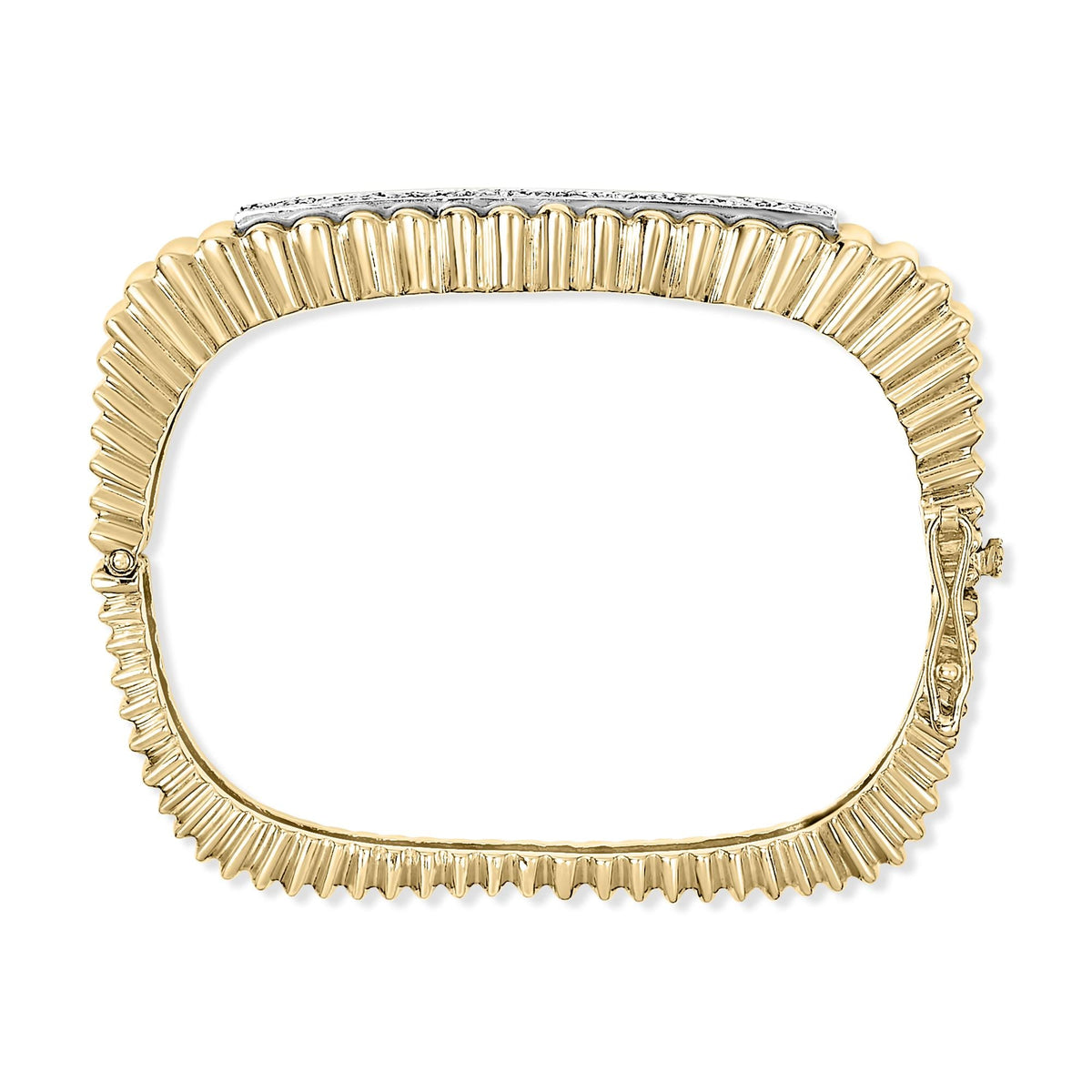 14K Yellow Gold 1 1/4 Cttw Diamond Ribbed Rounded Rectangle Bangle Bracelet (G-H Color, VS2-SI1 Clarity) - 7.75" Inches