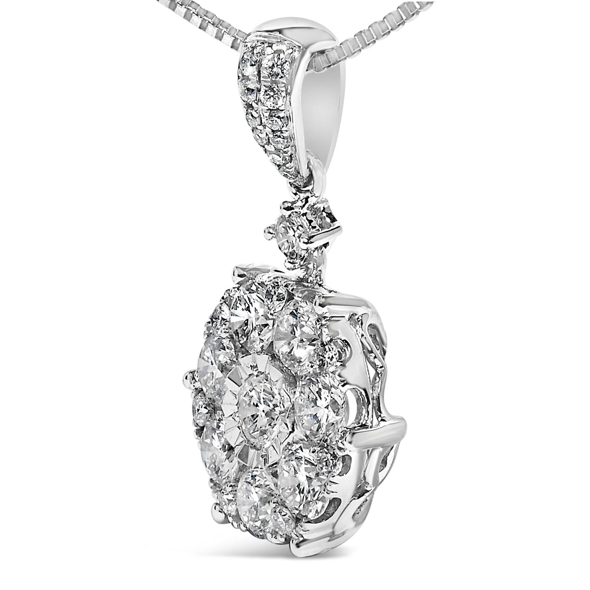 14K White Gold 1 1/5 Cttw Diamond Composite Cluster Pendant Necklace (F-G Color, VS2-SI1 Clarity) - 18" Inches