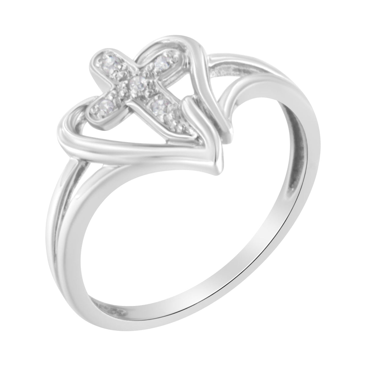 10K White Gold Diamond-Accented Cross & Open Heart Promise Fashion Ring (H-I Color, I1-I2 Clarity) - JackiEaslick