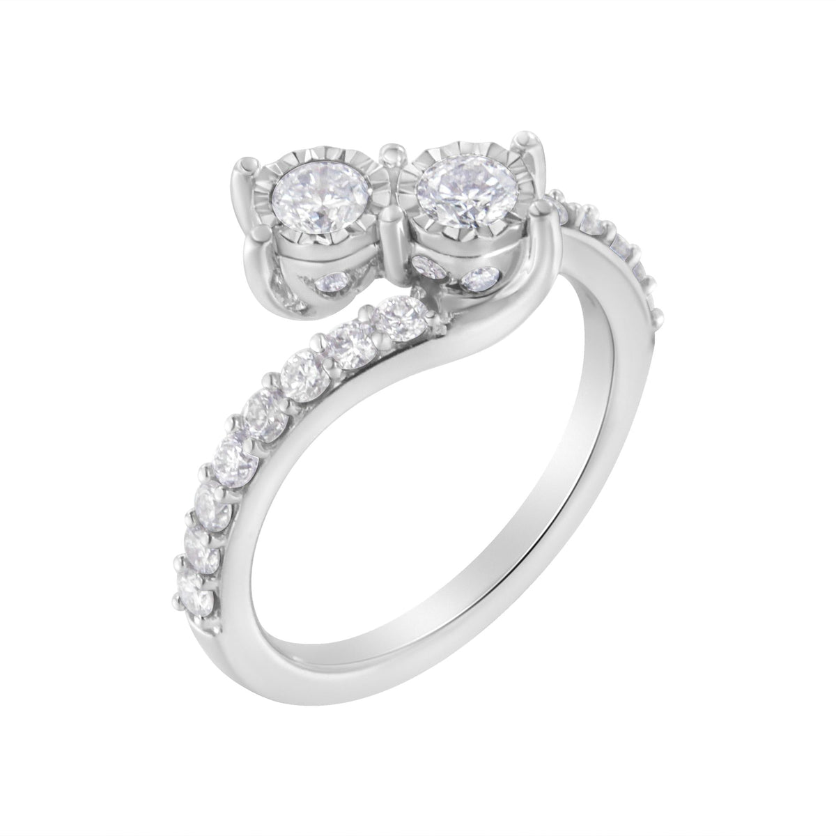 10K White Gold Two-Stone Miracle-Set Diamond Bypass Ring (1 Cttw, H-I Color, I1-I2 Clarity) - JackiEaslick