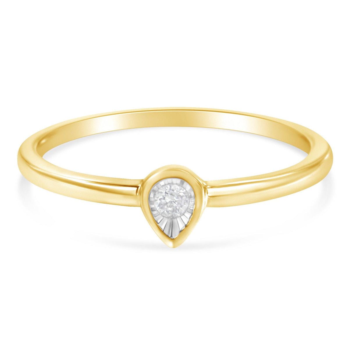 14K Yellow Gold Plated .925 Sterling Silver 1/20 Carat Diamond Teardrop Pear-Shaped Miracle Set Petite Fashion Ring (J-K Color, I1-I2 Clarity) - JackiEaslick