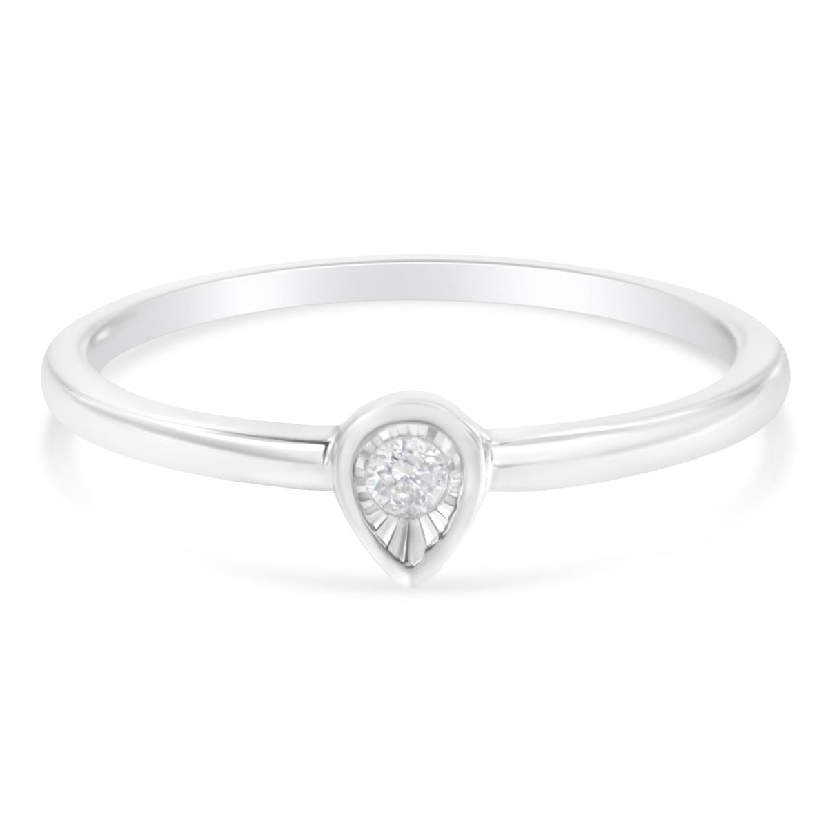.925 Sterling Silver 1/20 Carat Diamond Teardrop Pear-Shaped Miracle Set Petite Fashion Promise Ring (J-K Color, I1-I2 Clarity) - JackiEaslick