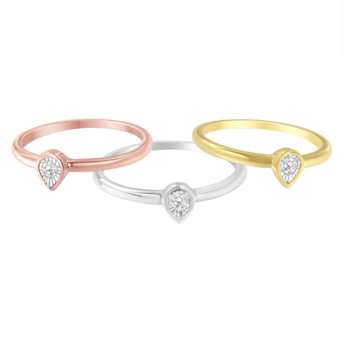 .925 Sterling Silver 1/6 Carat Diamond Teardrop Pear-Shaped Miracle Set Petite Fashion Promise Ring (J-K Color, I1-I2 Clarity) - JackiEaslick