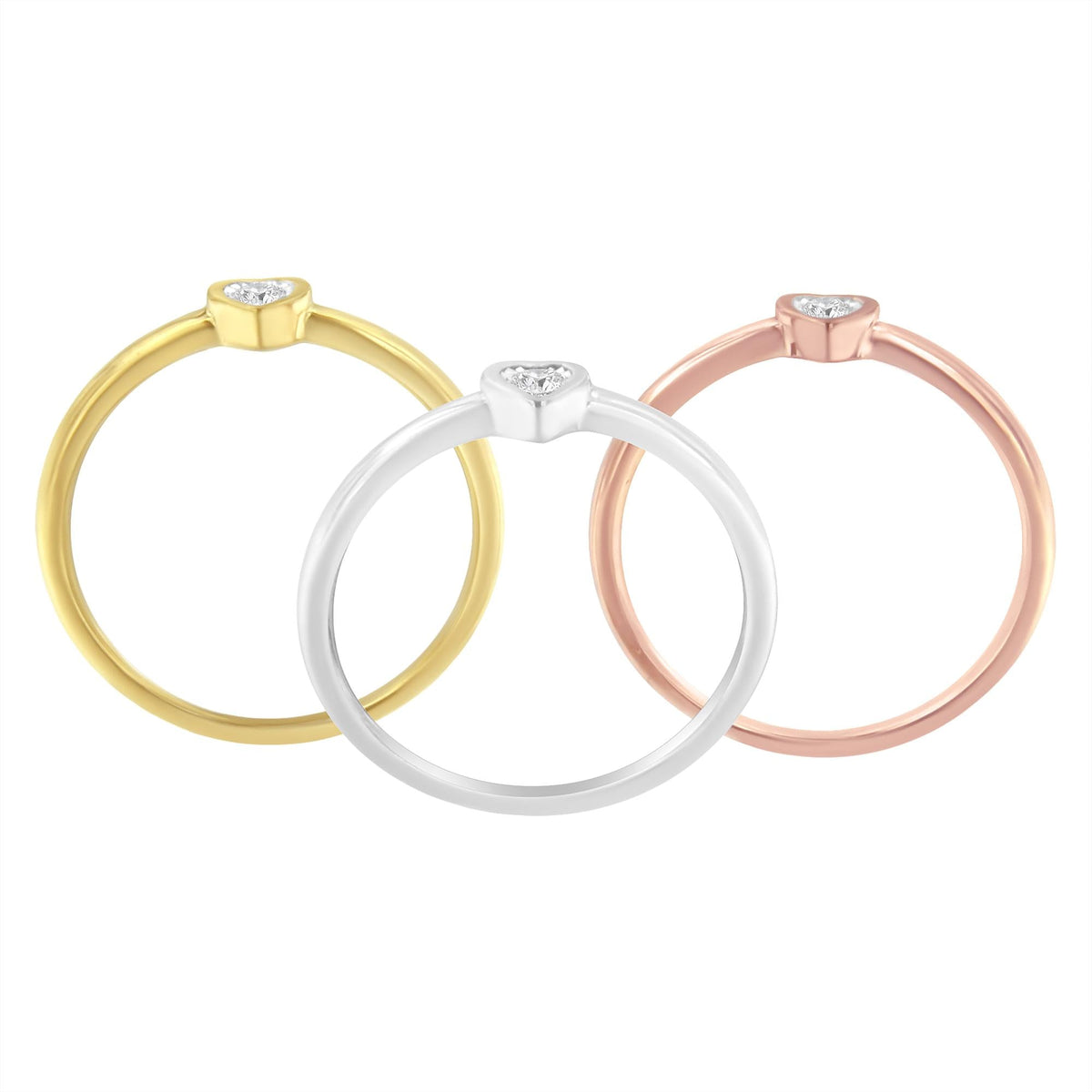 .925 Sterling Silver Diamond Heart Shaped Stackable Promise Ring Set (1/6 Cttw, J-K Color, I1-I2 Clarity) - JackiEaslick