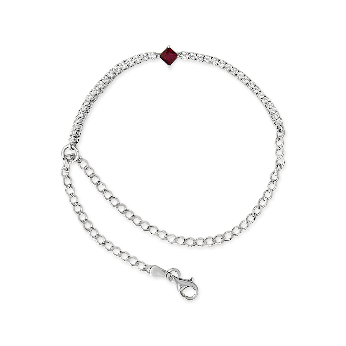 .925 Sterling Silver Created Ruby and Sapphire Adjustable Tennis Chain Bracelet